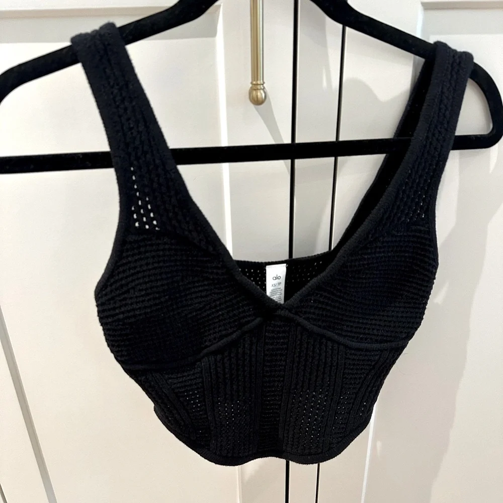 ALO yoga open knit chase the sun corset tank black - Picture 2 of 7